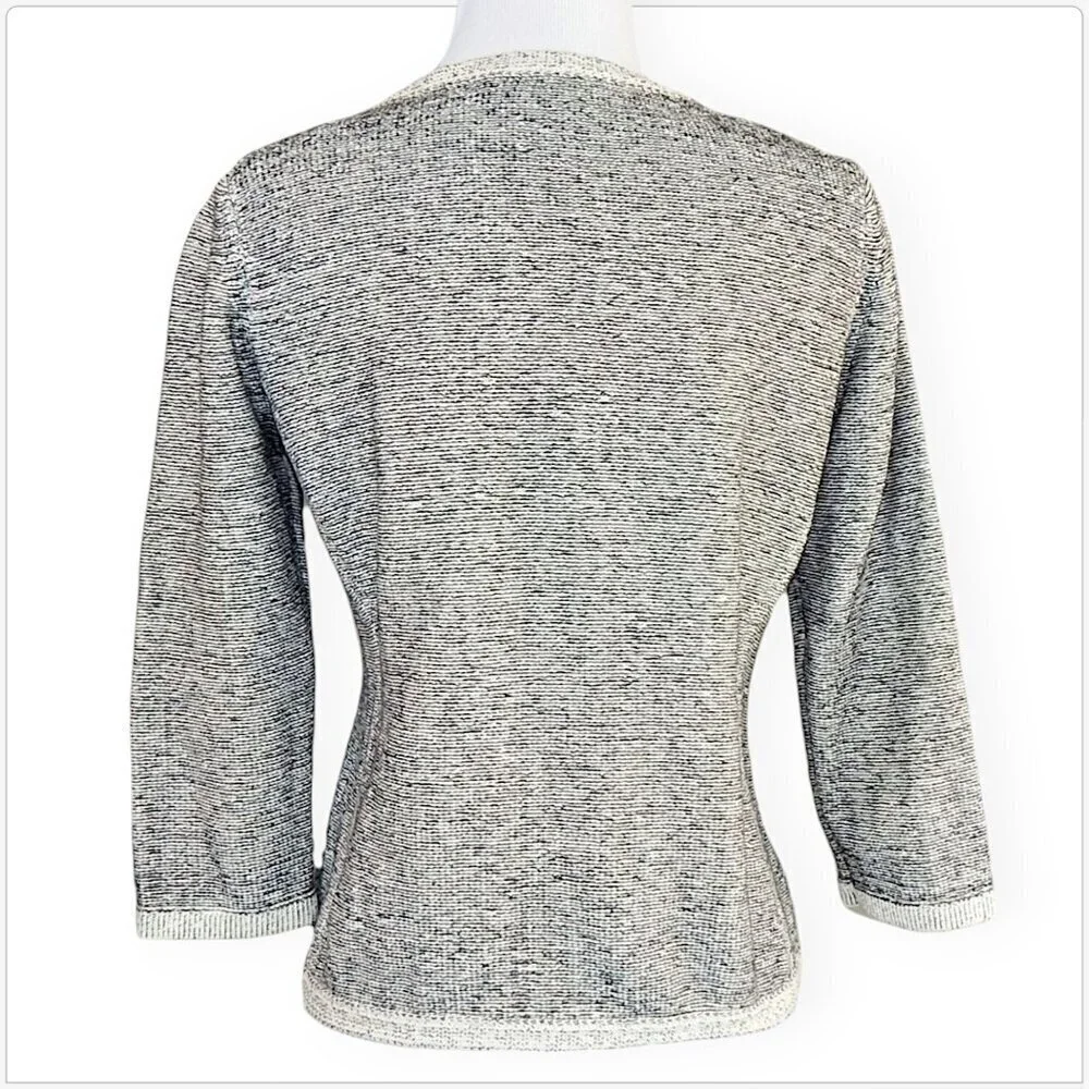 MM Couture Miss Me Black Ivory Mottled 3/4 Sleeve Beaded Cardigan Sweater M
